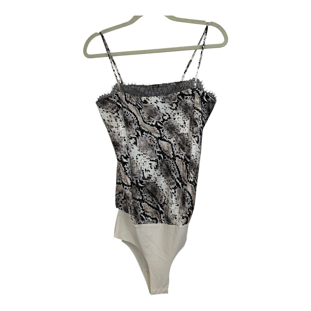 CAMI NYC Romy Lace Trimmed Camisole Bodysuit Sz Small Silk Blend Snake Print